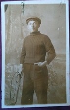 YOUNG FISHERMAN Sweater Cap Fife Interest Real Photo PC to St Monans c1910s