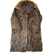 Womens Coat XL Brown Raccoon Fur Crinkled Long Sleeve Cozy Outdoor Notch Lapel