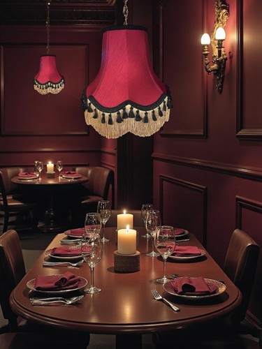 Burgundy red table - , lampshades
