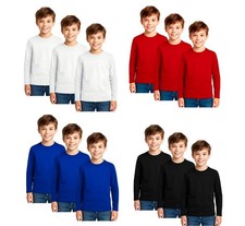 3 Pack Boys Girls Long Sleeved Top Round Neck Kids T Shirts Soft Cotton Top