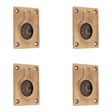 Flush Ring Pull 4 x Antique Brass Recessed Cupboard Door Handles Furniture