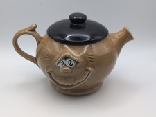 Vintage Art Pottery Novelty Smiley Funny Face Tea Pot Brown Dark Cap