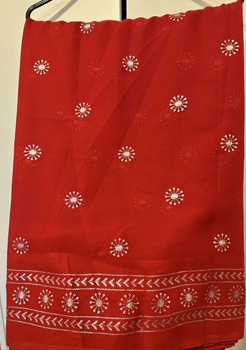 Chiffon red saree silver - chiffon,