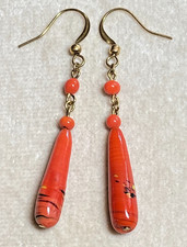 Vintage Venetian Art Deco coral glass torpedo bead earrings match 30s necklaces