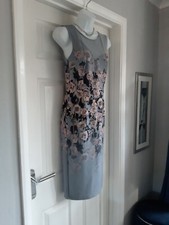Next Pale Green Peach Blush Black Floral Pencil Dress Size 8 Wedding Holiday 