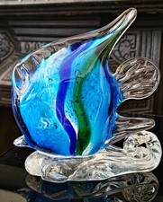 Art Glass Fish Paperweight Ornament Sculpture Colourful Desk Accessory Wave Base