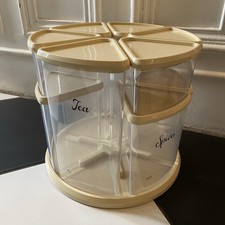 Vintage Storage Carousel Group Jars Lazy Susan Stacking Kitchen Retro Tubs