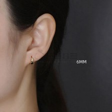 Silver Women Men 925 Sterling Silver Small Smooth Huggie Ear Hoop Earrings 6mm