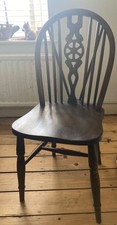 4 Vintage Jaycee Windsor Wheelback Dark Oak Dining Chairs