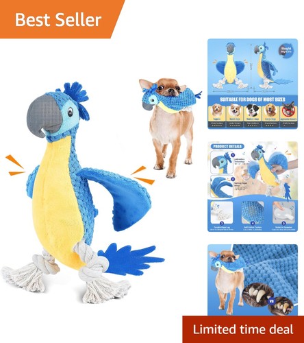 Blue plush cockatoo dog toy - cockatoo,