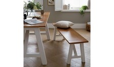 Burford Pair of Solid Wood Dining Benches White Kitchen Breakfast Set