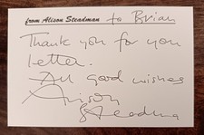 Alison Steadman "Gavin & Stacey" "Dad's Army" Hand Signed Note AFTAL COA