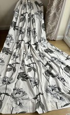 FABULOUS VERY LONG BESPOKE WHITE/ BLACK HUGE PEONY STYLE FLOWER CURTAINS 