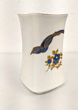 New Hall Porcelain NHP Vase Floral Bird Pattern Crackled Glaze Blue & Gold Paint