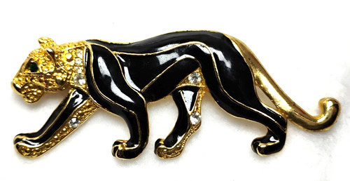Black enamel panther brooch - panther,