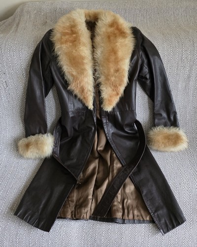 Brown leather trench coat - brown,