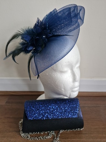 Navy fascinator and bag - navy,
