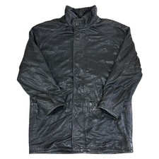 Hugo Boss Leather Jacket Coat Full Zip Y2K 90s Retro Black Mens Large 52