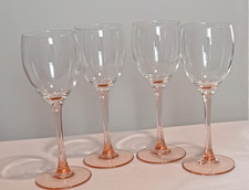 Set of 4, Luminarc France Wine Glasses Rose Pink Stem