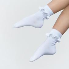 Silky Dance Juvenile Ballroom Dance Socks,  Lace Trimmed Frill Top Ankle Socks