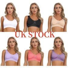 UK Womens Seamless Sport Crop Top Removable Cup Mats High Elastic Gym Bra