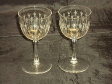 Antique Edwardian Pair of Etched 4.25" Port Sherry Small Wine Glasses