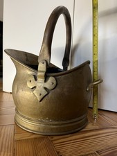 Antique Country House Brass hammered Fireside Helmet Coal Log Scuttle Bucket 