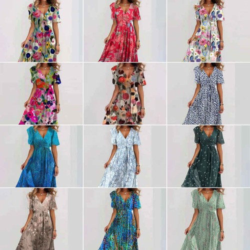 Ladies boho neck floral - v-neck,