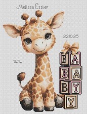 New Baby giraffe & Blocks Birth Sampler pink Cross Stitch Chart flowerpower37-uk