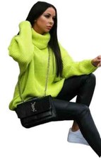 Women Polo Neck Knitted Jumper Ladies Chunky High Roll Baggy Oversized Top Dress