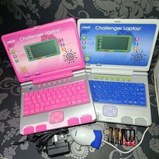 2x VTech Challenger Laptops Blue and Pink Working 1 Mouse 1 9V Adapter 6 Battery