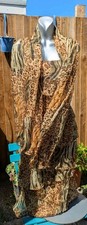 Cattiva 100% silk animal leopard print chiffon layered dress & scarf size UK 16