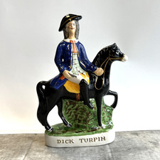 Dick Turpin Ornament Figurine Horse Blue Black Glazed Ceramic - 26cm Tall