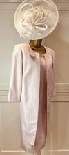 Jacques Vert UK 14 Blush Pink Shantung Fitted Beaded Dress & Longline Jacket 