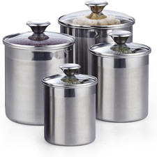 Stainless Steel Food Jar Storage, Canister Set, Airtight Containers, Glass Lid