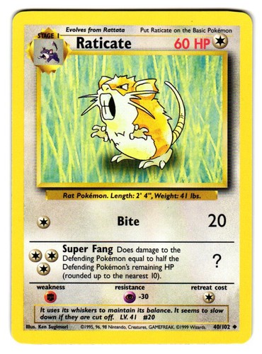 Raticate 102 uncommon base - raticate, 40/102