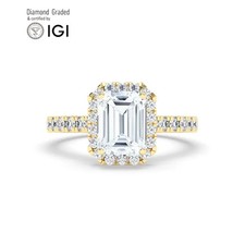 Emerald Solitaire Labgrown Diamond Engagement Ring 14k Yellow Gold 1.55 Ct