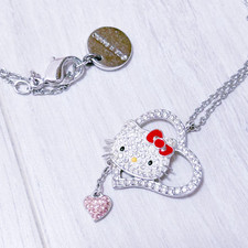 Swarovski Hello Kitty Heart Pendant Necklace Silver Pink Rare Collector