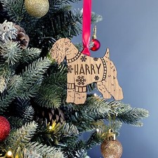 Personalised Soft Coated Wheaten Terrier Dog Bauble Jumper - Oak Veneer Wood