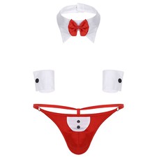 UK Mens Waiter Tuxedo G-string Thong Underwear with Bow Tie Bracelets Lingerie