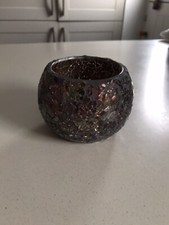 Mosaic Crackle Tea Light Holder Vase Amber Red Brown