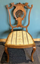 Set of 2 Chairs - 1960s Indian Style Carved Back Wood Inlaid Queen Ann Legs