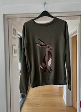 Joules Women's Jumper Khaki Green Size 16 Hare Design Long Sleeve Round Neck 