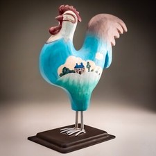 Russ Berrie Hand Painted Rooster Sculpture Folk Art Cockerel Chicken 19cm Tall