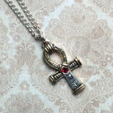 Egyptian Ankh Amulet Pendant Necklace Jewels of Atum Ra Gold Silver Red Crystal