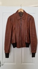 Tan Soft Leather Bomber Jacket .  Worn