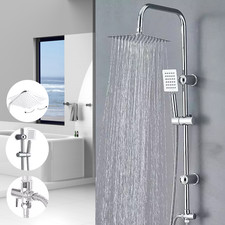 Shower Kit Twin Head Waterfall Chrome Adjust Riser Rail with Chrome Square Set