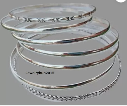 Beautiful silver bangle set - silver,