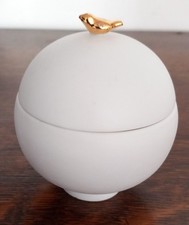 Rader porcelain trinket pot with lid. White with gold bird on lid