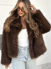 Women's Brown Faux Fur Cropped